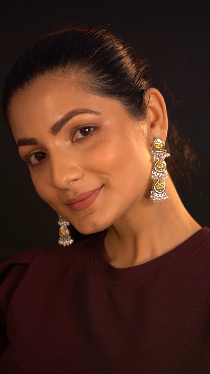 925 silver Rekha 3 layered earring