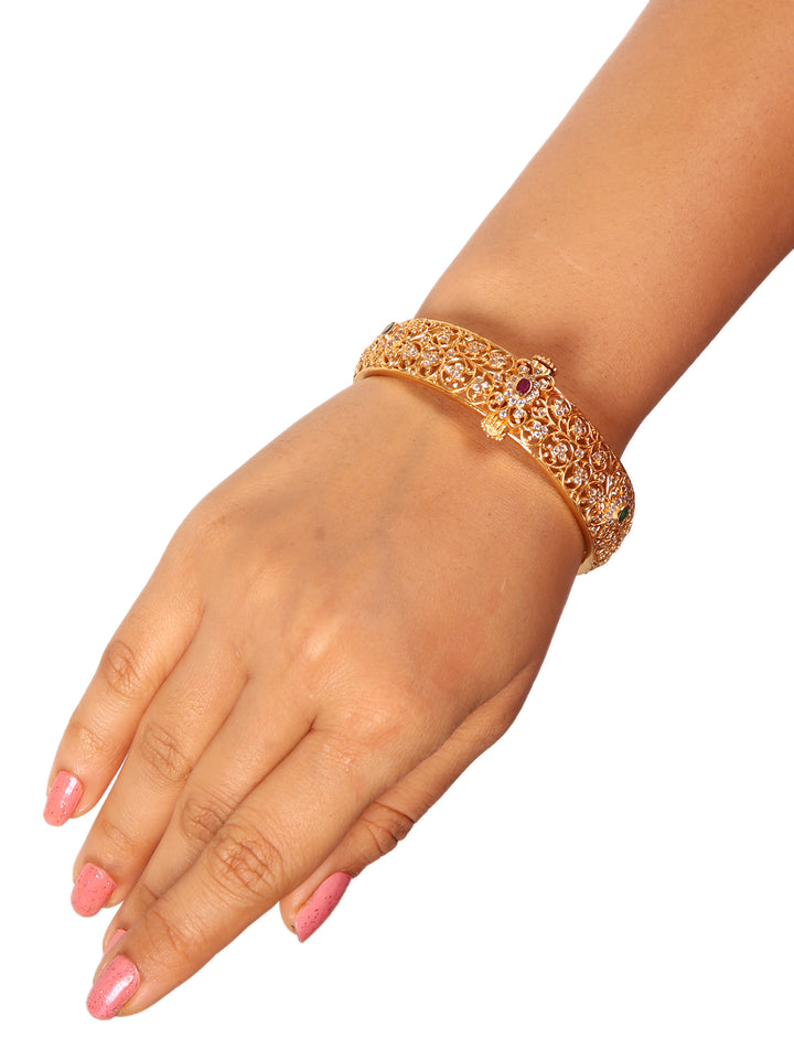 925 Silver Floral Bangle/Kada with screw - 2.8 Size