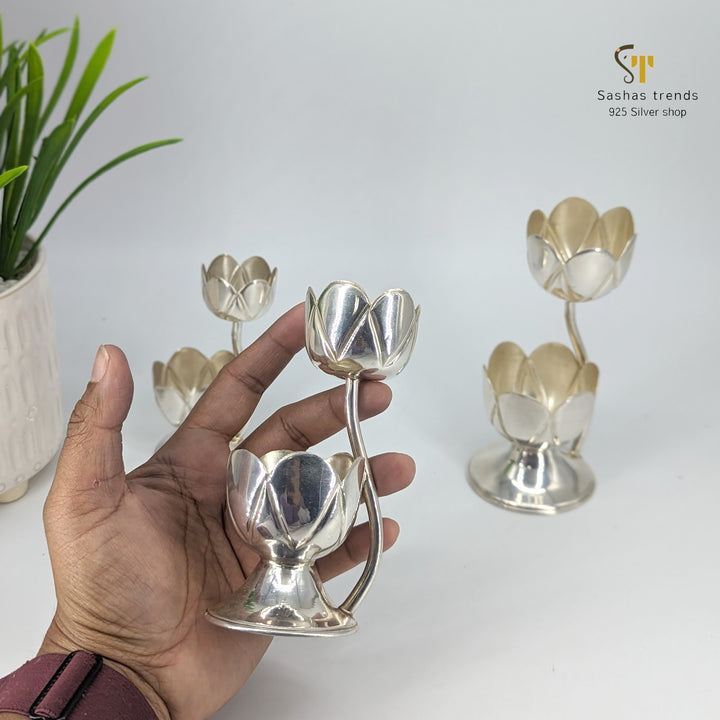 Pure silver tulip shaped haldi kumkum holder-silver gift items-silver pooja items for home,return gift for navarathri,wedding & housewarming