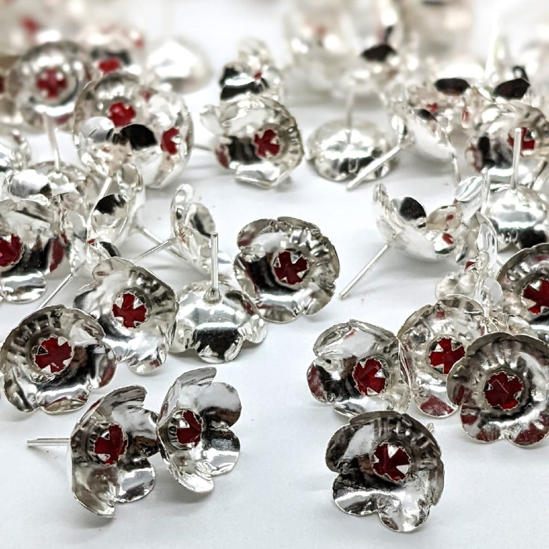 Silver 108 flowers with red stone - silver gift items- Hindu pooja item-return gift for navarathri- gift housewarming