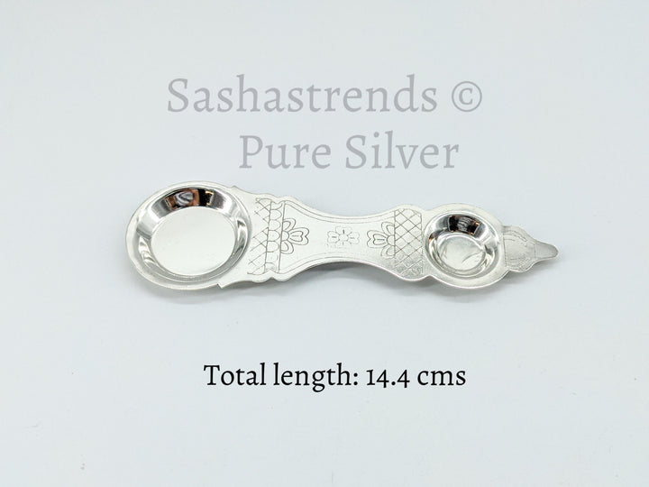Pure Silver 925 round single aarti - silver gift items- silver pooja items for home, return gift for navarathri, wedding & housewarming