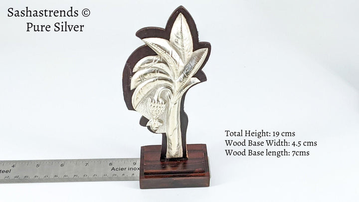 Pure silver banana tree decor stuck on a wooden base - pure silver gift items- silver return gift for navarathri, wedding and housewarming