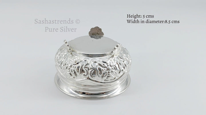 Pure silver flower design bowl with tri stand - gift items- silver pooja items for home, return gift for navarathri, wedding & housewarming