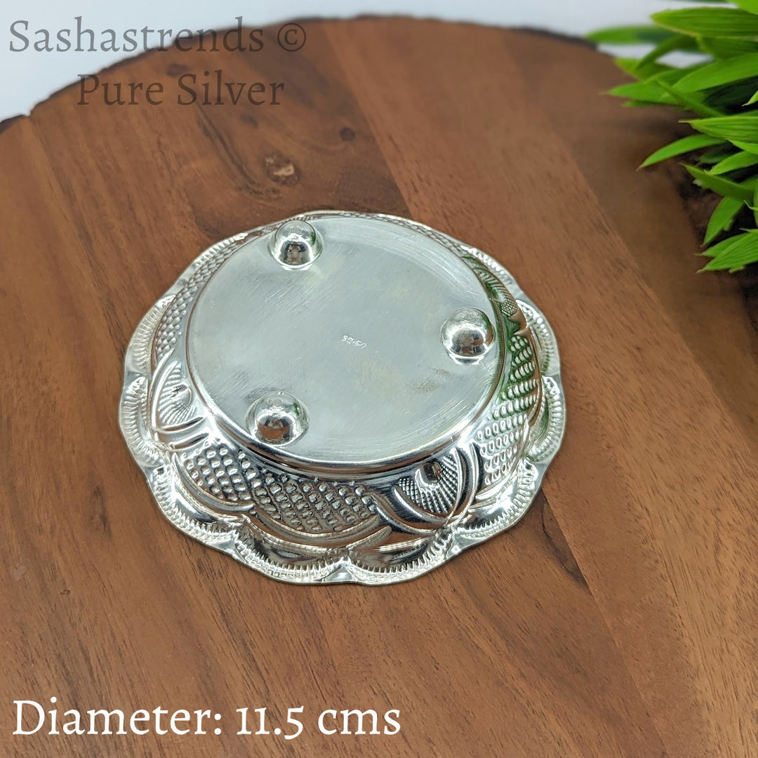 Pure silver plate -11.5 cms diameter- Silver pooja plate - pooja items for home, return gift for navarathri, wedding & housewarming