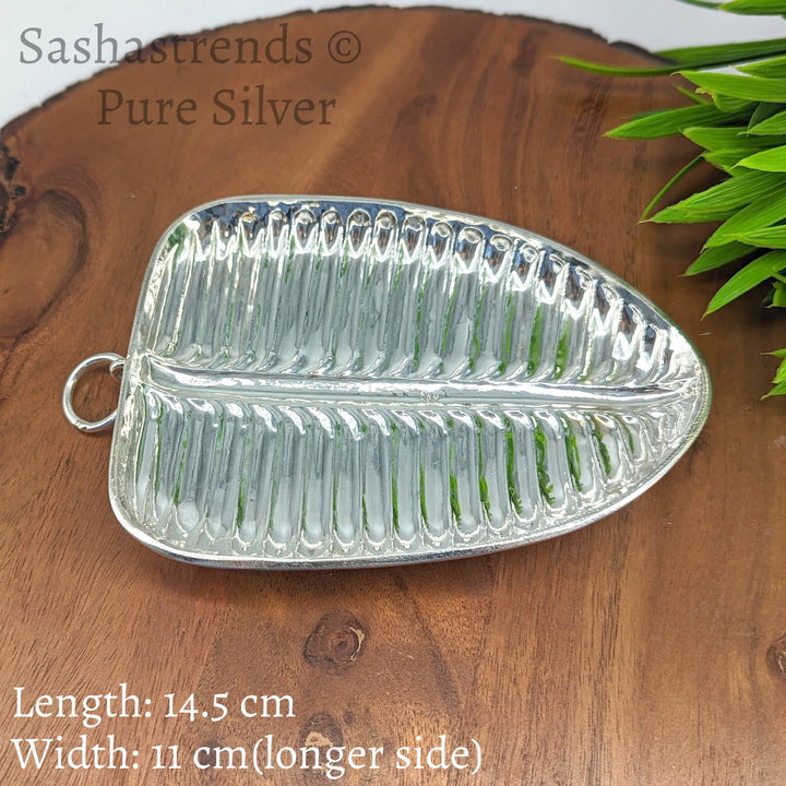 Silver Banana leaf plate - Silver gift items- Silver Pooja Items for Home, Return Gift for Navarathri, Wedding and Housewarming Active