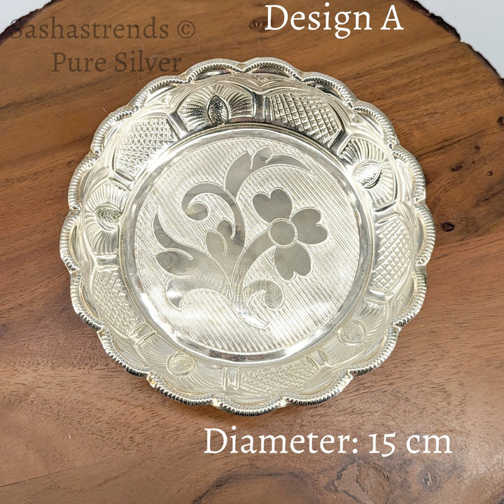 Pure silver plate -15 cms diameter- Silver pooja plate - pooja items for home, return gift for navarathri, wedding & housewarming