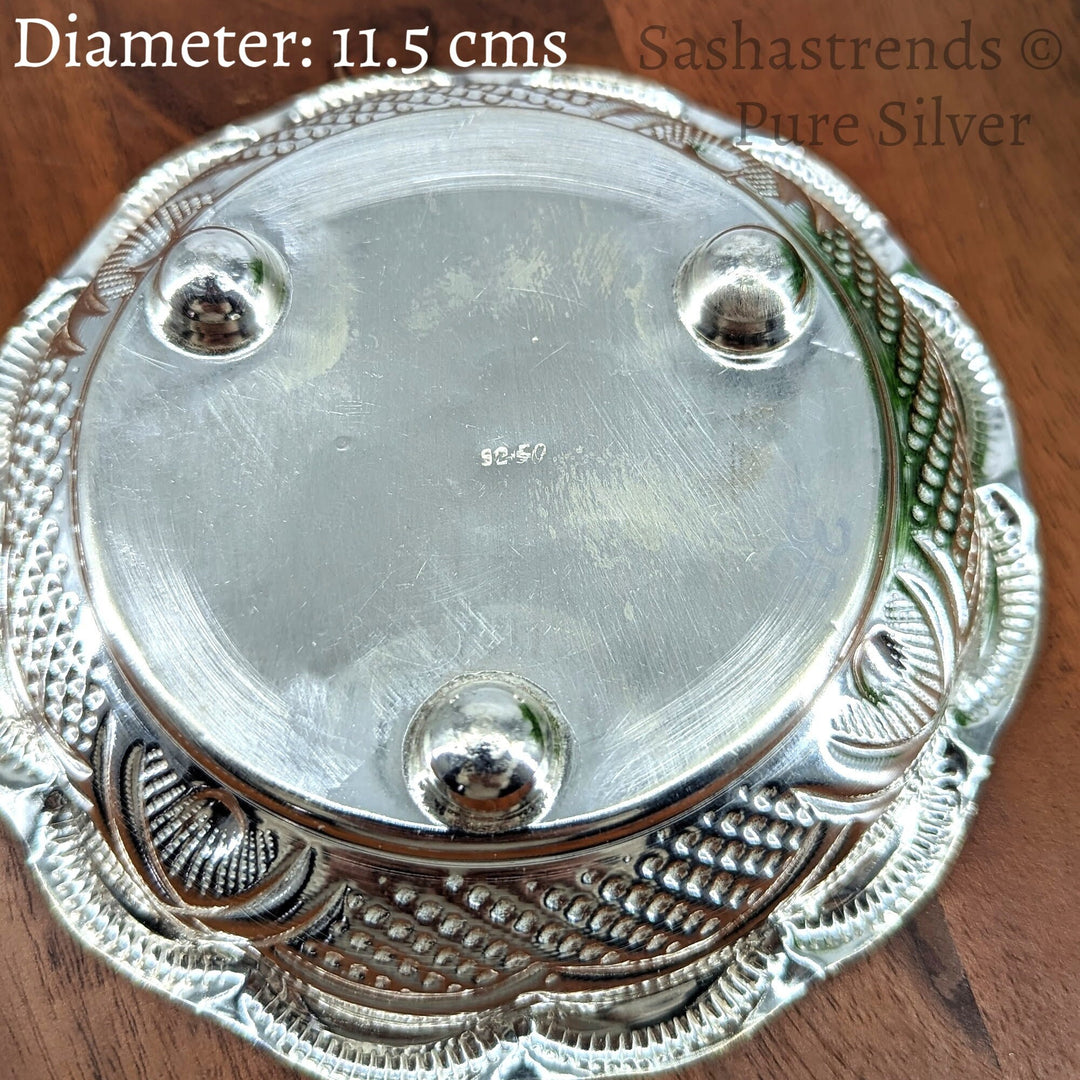 Pure silver plate -11.5 cms diameter- Silver pooja plate - pooja items for home, return gift for navarathri, wedding & housewarming