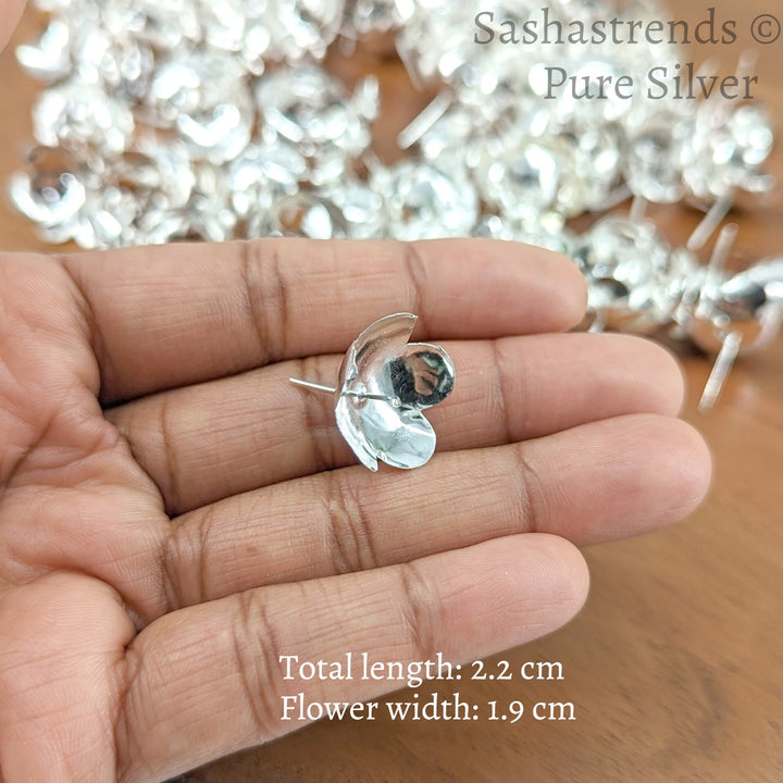Silver 108 flowers with stem - big size flower- silver gift items- Hindu pooja item-return gift for navarathri- gift housewarming