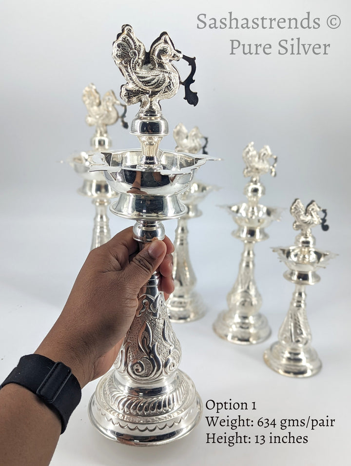 Pure silver annam kuthu vilakku/lamp- pure silver gift items- pooja items for home, return gift for navarathri, wedding & housewarming