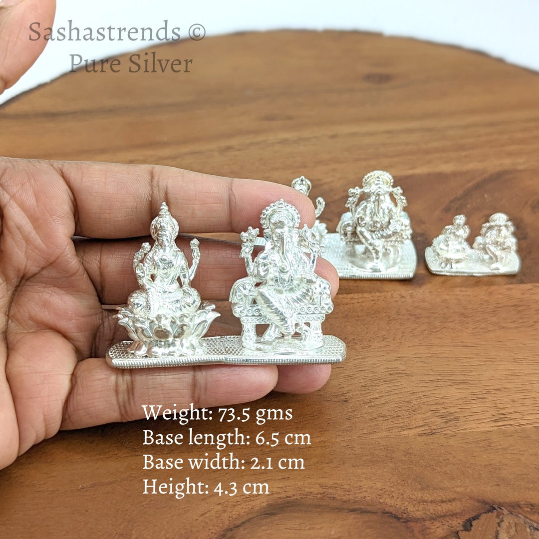 Pure silver statue- Silver solid Lakshmi Ganesha statue- 925 silver gift items- return gift for Navaratri & housewarming