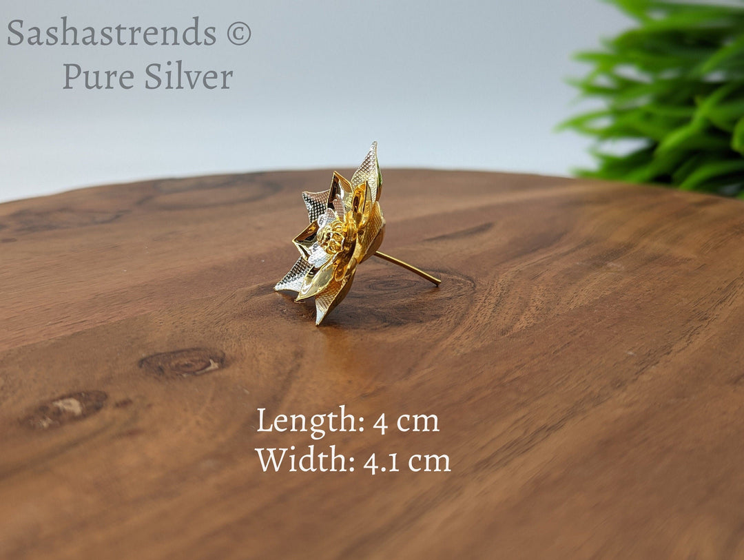 925 Silver pooja flower- gold plated 3 layered flower -Silver Pooja Items for Home, Return Gift for Navarathri, Wedding, & Housewarming