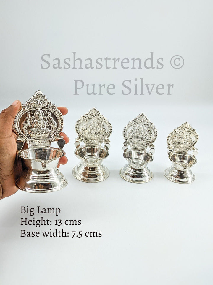 925 silver Kamakshi lamp/villakku height 10cm/11cm/12cm/13cms -pure silver gift items- return gift for navarathri, wedding & housewarming