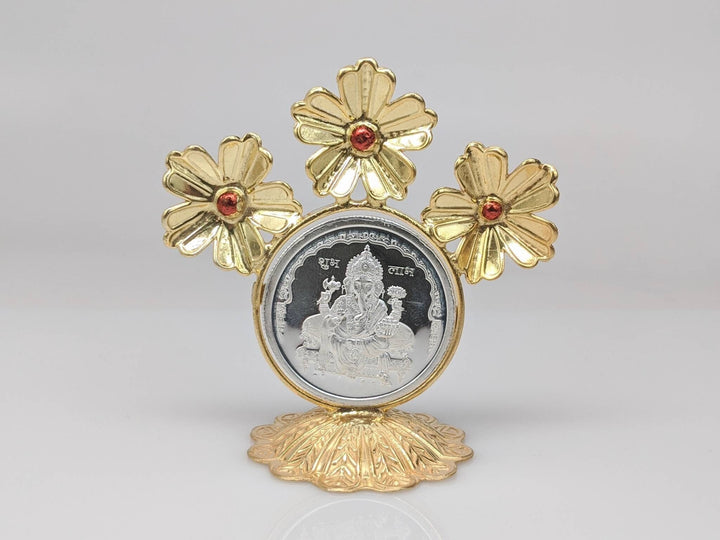 30 gram ganesha coin with flower holder- pure silver gift items- silver items for home, return gift for navarathri, wedding and housewarming