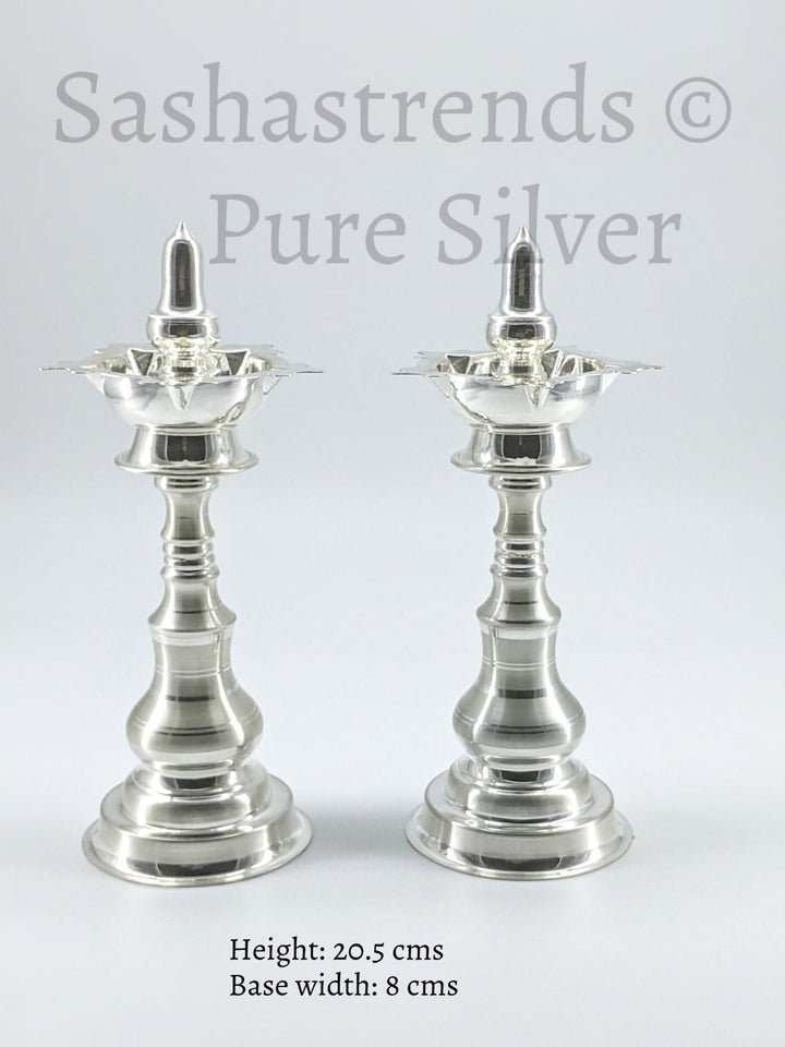 Pure silver Kerala style Kuthu vilakku/lamp- Pure silver gift items-Pooja Items for Home, Return Gift for Navarathri, Wedding & Housewarming