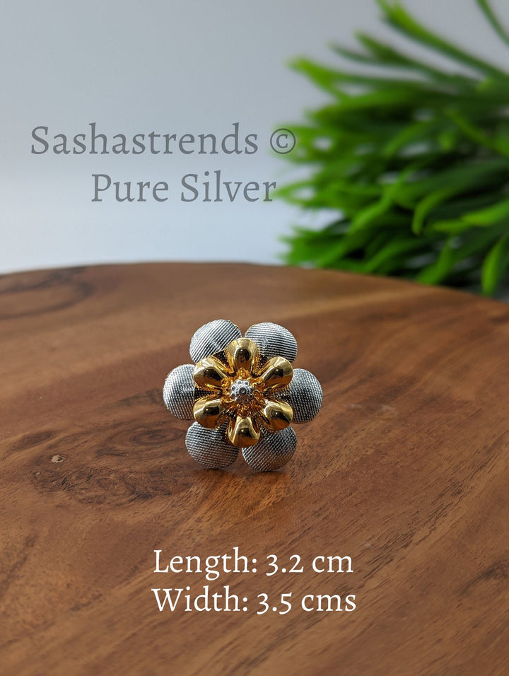 925 Silver pooja flower- gold and silver 2 layered flower -Silver Pooja Items for Home, Return Gift for Navarathri, Wedding, & Housewarming