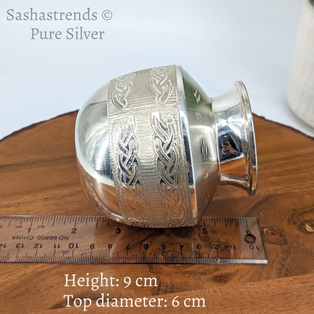 Pure silver Kalasam/Kalash 9 cm height/wgt 108 gms - silver gift items, return gift for navarathri, wedding & housewarming