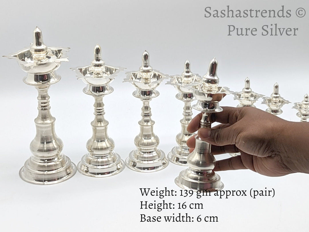 Pure silver kerala kuthu vilakku/lamp- pure silver gift items- pooja items for home, return gift for navarathri, wedding & housewarming