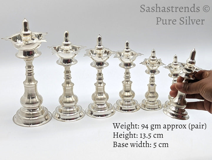 Pure silver kerala kuthu vilakku/lamp- pure silver gift items- pooja items for home, return gift for navarathri, wedding & housewarming