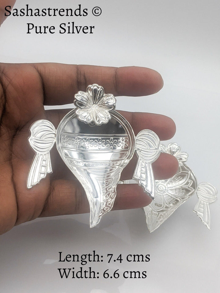 Pure silver Shankh Chakra diya/lamp- Pure silver gift items- Silver Pooja Items for Home, Return Gift for Navarathri, Wedding & Housewarming