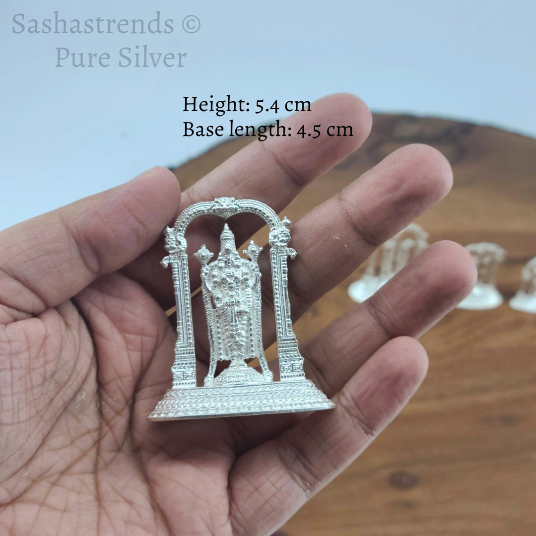 Silver god idol - Balaji idol with prabhavali- 925 silver gift items- pooja items for home, return gift for Navaratri & housewarming