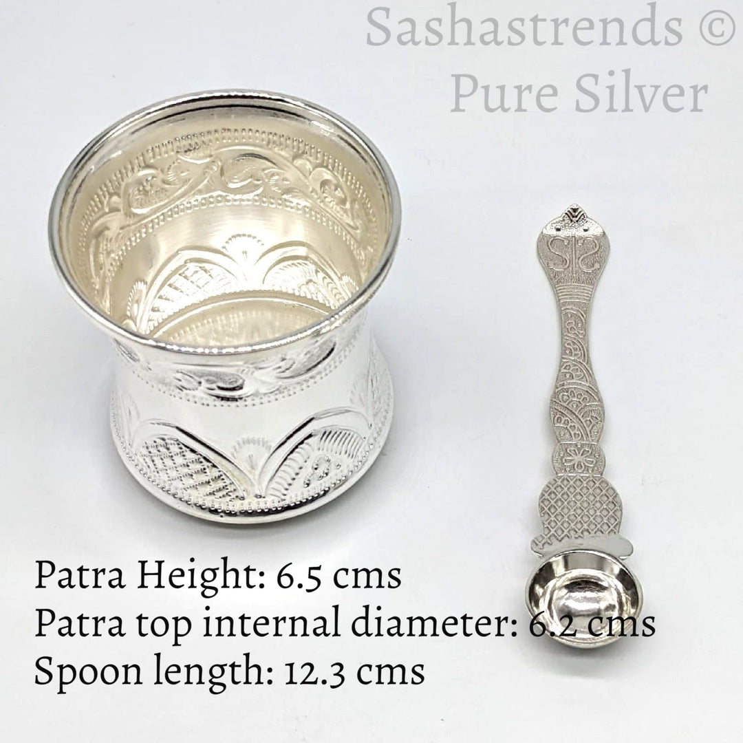 Pure Silver Panchapatra set - 925 silver gift items- pooja items for home, return gift for Navaratri & housewarming