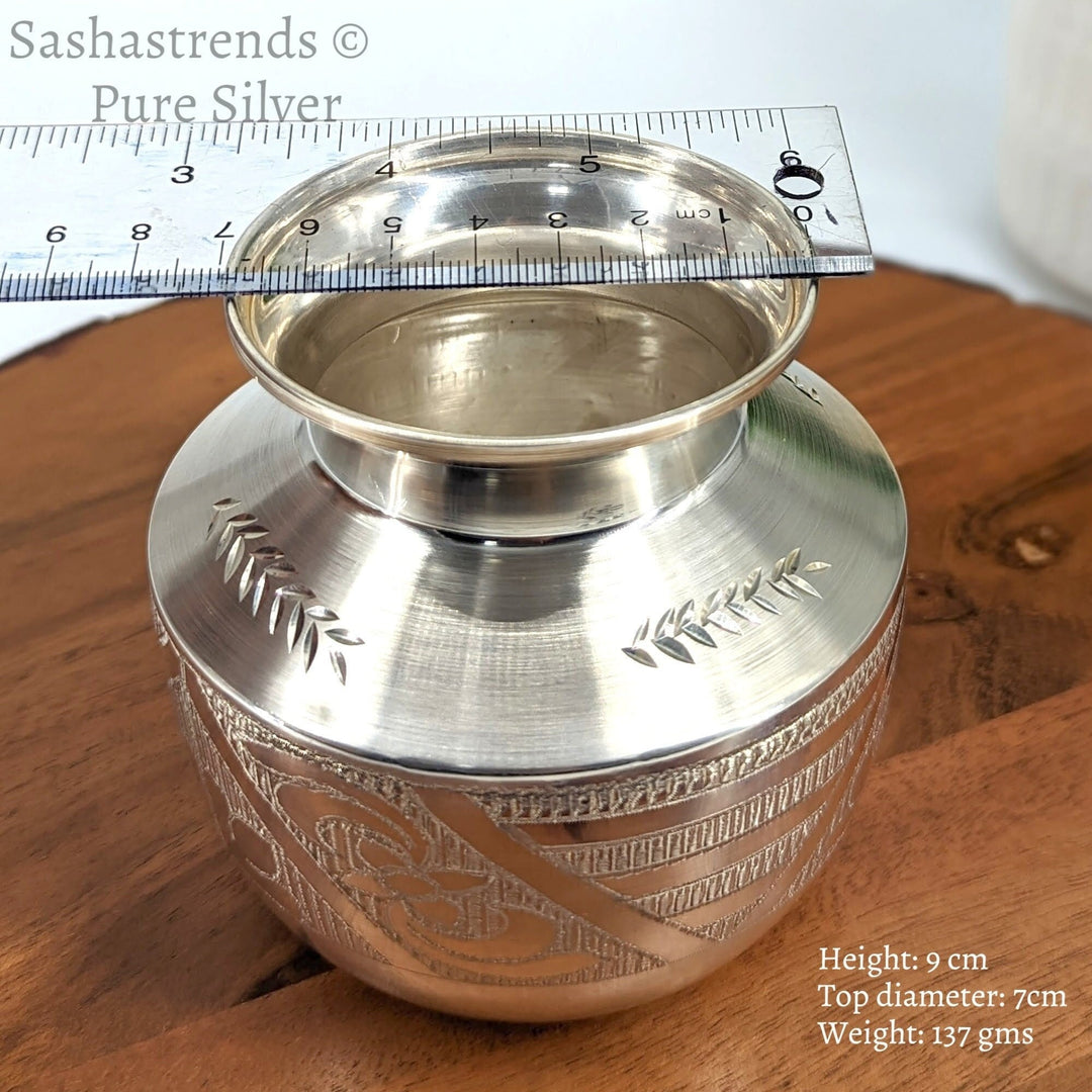 Pure silver Kalasam/Kalash 9 cm height - silver gift items- pooja items for home, return gift for navarathri, wedding & housewarming