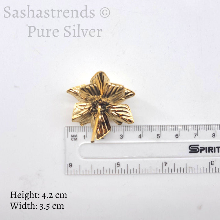 Silver flower- gold plated 2 layered petal flower -Silver Pooja Items for Home, Return Gift for Navarathri, Wedding, & Housewarming
