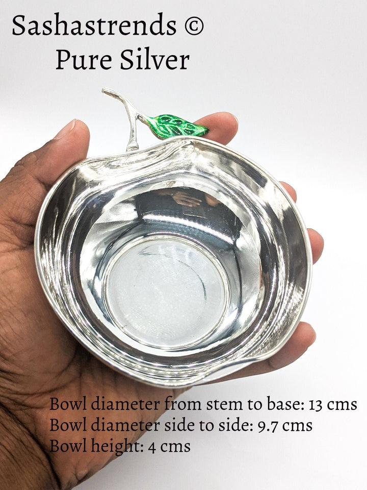 Pure silver sturdy apple shaped bowl 9.7 diameter- silver babies feeding bowl- silver gift items for birthday, gifts wedding & housewarming