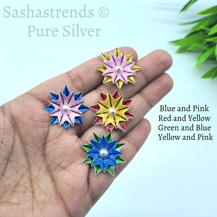Enamel silver flower- pure silver gift items- silver pooja items for home, return gift for navarathri, wedding and housewarming