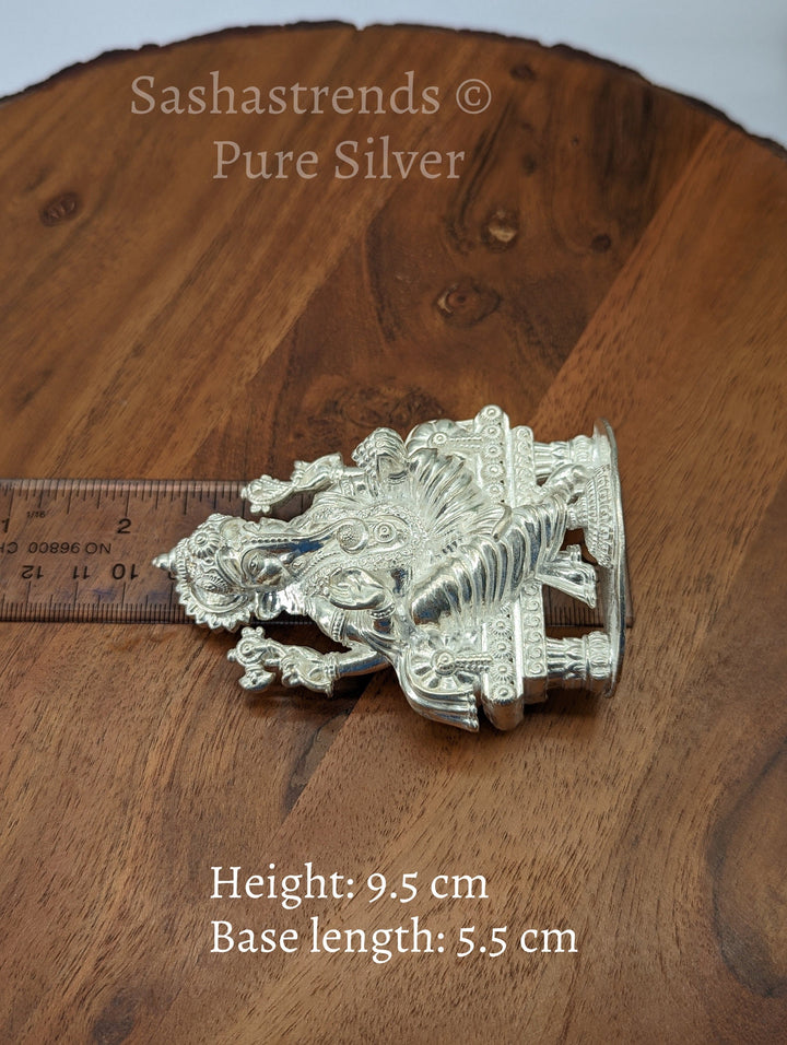 Pure silver statue - 925 silver solid Ganesha idol seated on Peeta- 925 silver gift items - silver return gift for Navratri & housewarming