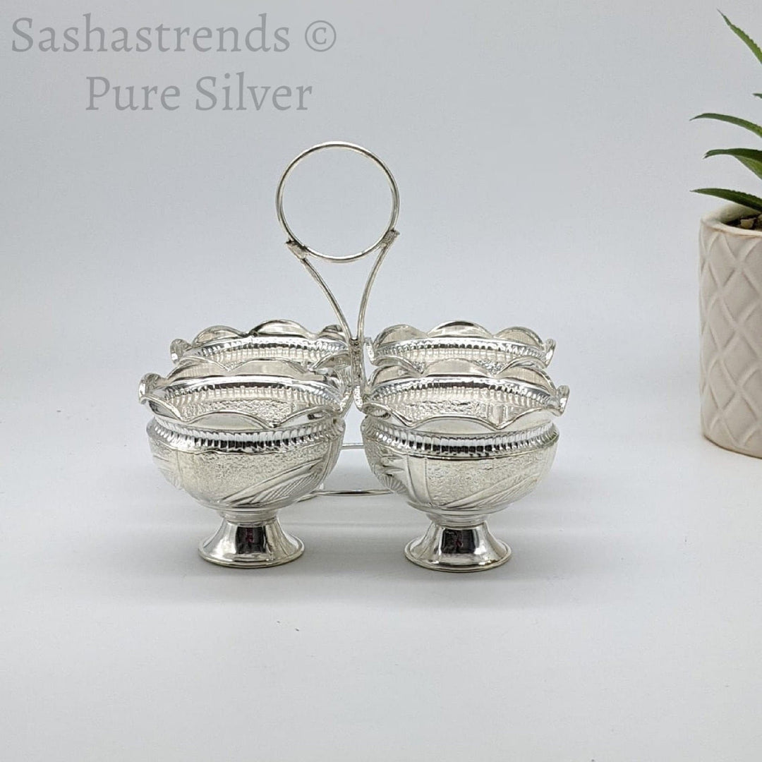 Silver four in one kumkum holder- silver haldi /chandan holder- silver gift items- silver pooja items, return gift for navarathri wedding & housewarming