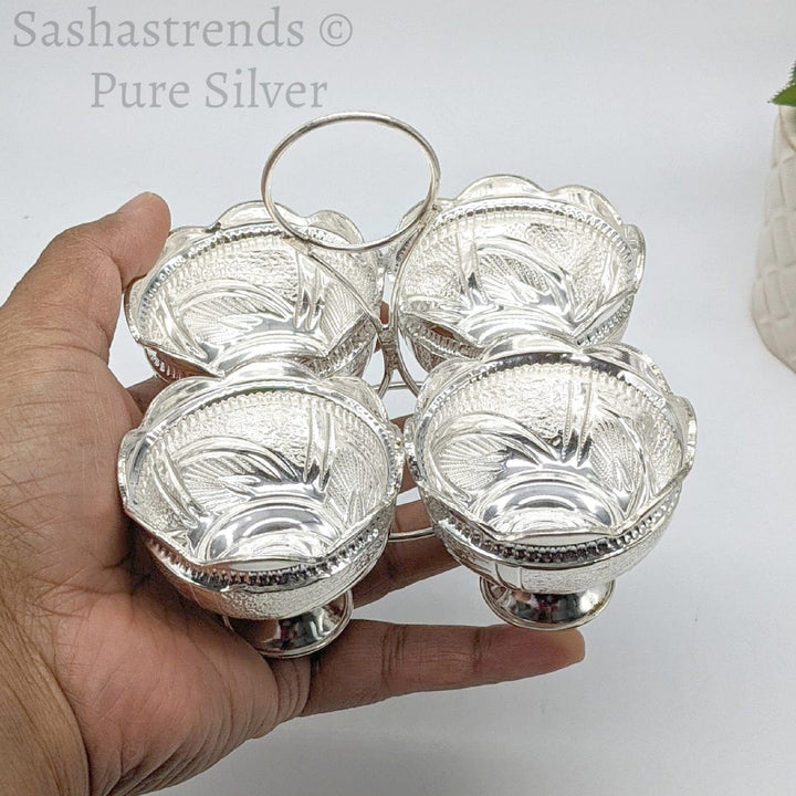 Silver four in one kumkum holder- silver haldi /chandan holder- silver gift items- silver pooja items, return gift for navarathri wedding & housewarming