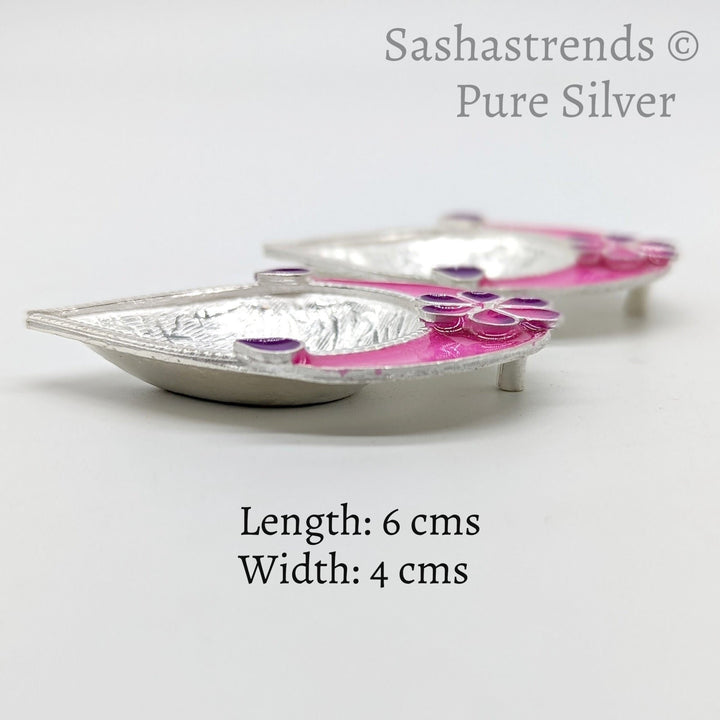 Pure silver diya - 925 silver enamel diya- 925 silver gift items - silver return gift for Navratri & housewarming