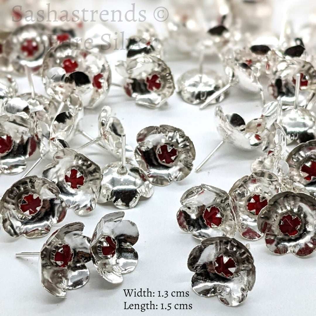 Silver 108 flowers with red stone - silver gift items- Hindu pooja item-return gift for navarathri- gift housewarming