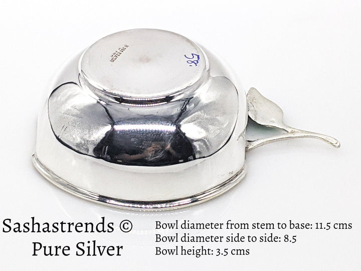 Pure silver sturdy apple shaped bowl 8.5cm diameter- silver babies feeding bowl-silver gift items for birthday, gifts wedding & housewarming