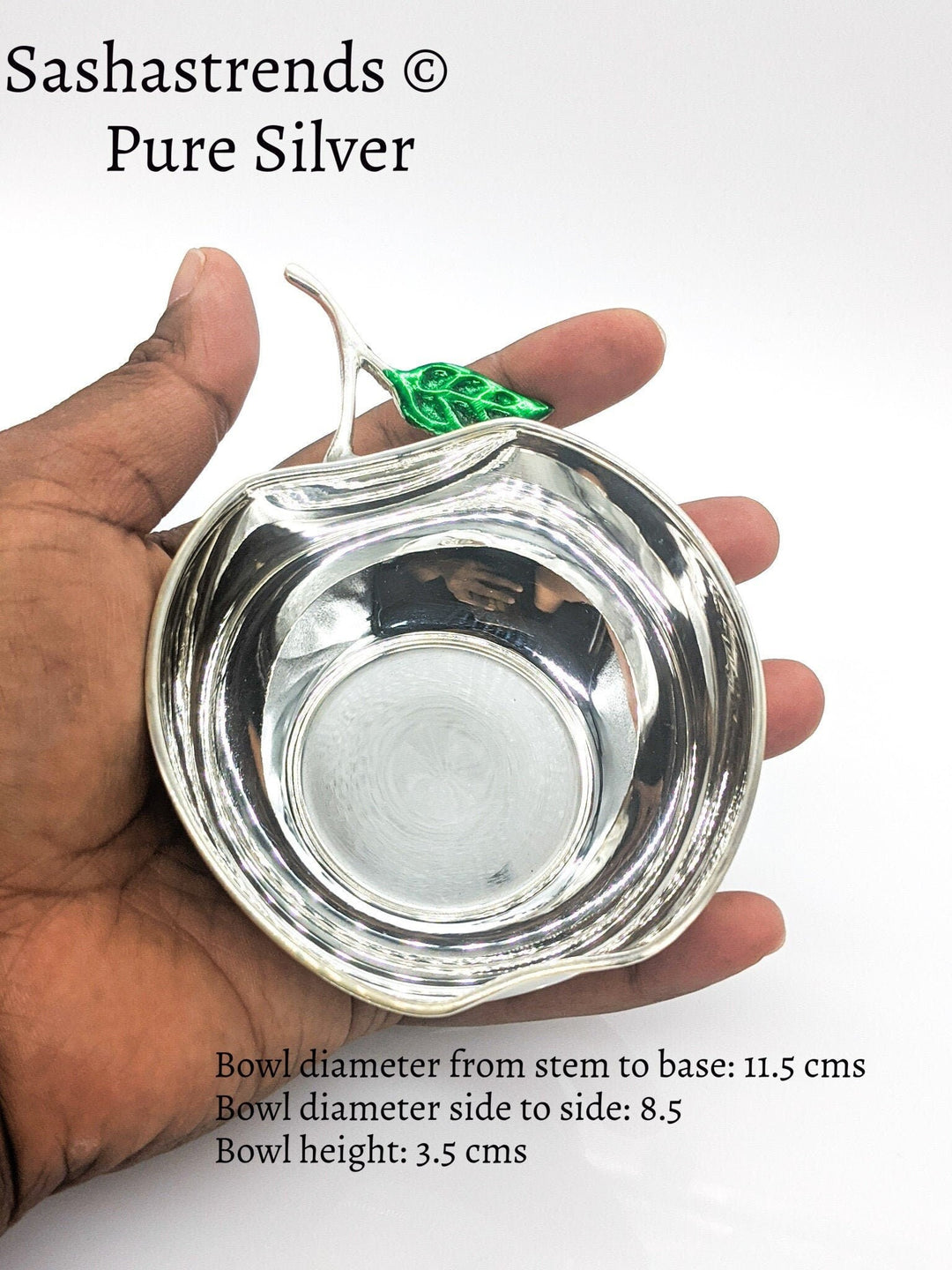 Pure silver sturdy apple shaped bowl 8.5cm diameter- silver babies feeding bowl-silver gift items for birthday, gifts wedding & housewarming