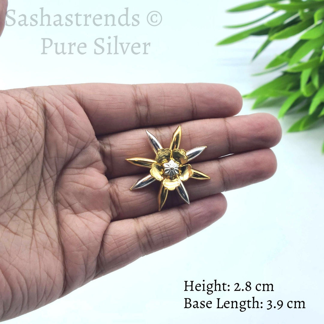 Silver flower- gold with silver dual color flower -Silver Pooja Items for Home, Return Gift for Navarathri, Wedding, & Housewarming