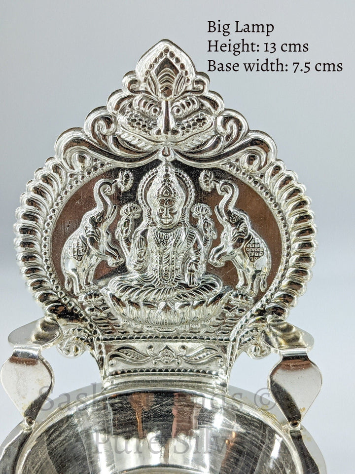 925 silver Kamakshi lamp/villakku height 10cm/11cm/12cm/13cms -pure silver gift items- return gift for navarathri, wedding & housewarming