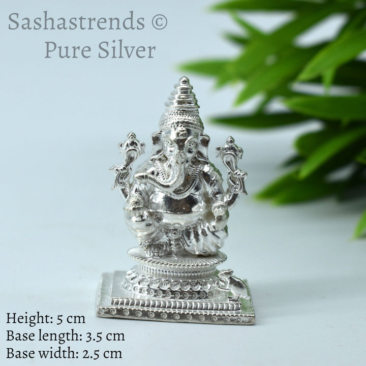Pure silver statue - 925 silver hollow Ganesha idol seated on Peeta- 925 silver gift items - silver return gift for Navratri & housewarming