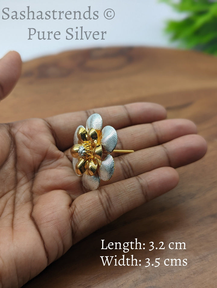925 Silver pooja flower- gold and silver 2 layered flower -Silver Pooja Items for Home, Return Gift for Navarathri, Wedding, & Housewarming
