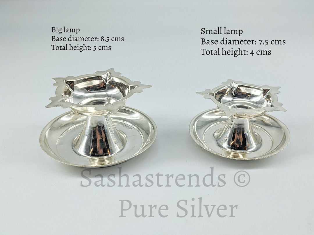 Pure silver vilakku/diya/kundulu attached with plate- pure silver gift items - Pure silver return gift for navarathri,wedding & housewarming