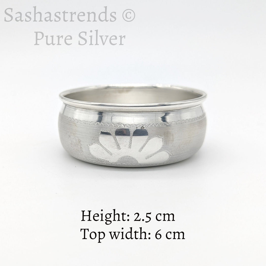 Pure silver bowl - Wide bottom and top- Silver gift items- Silver Pooja Items for Home, Return Gift for Navarathri, Wedding, & Housewarming