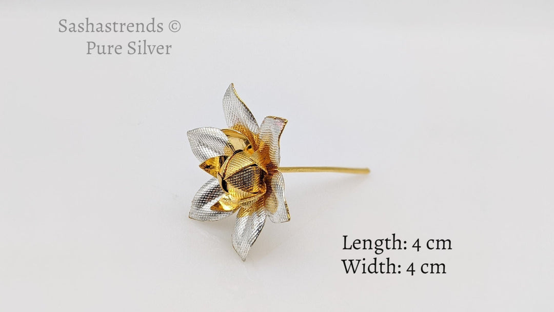 925 Silver pooja flower- gold and silver polish flower with bud - Pooja Items for Home, Return Gift for Navarathri, Wedding, & Housewarming