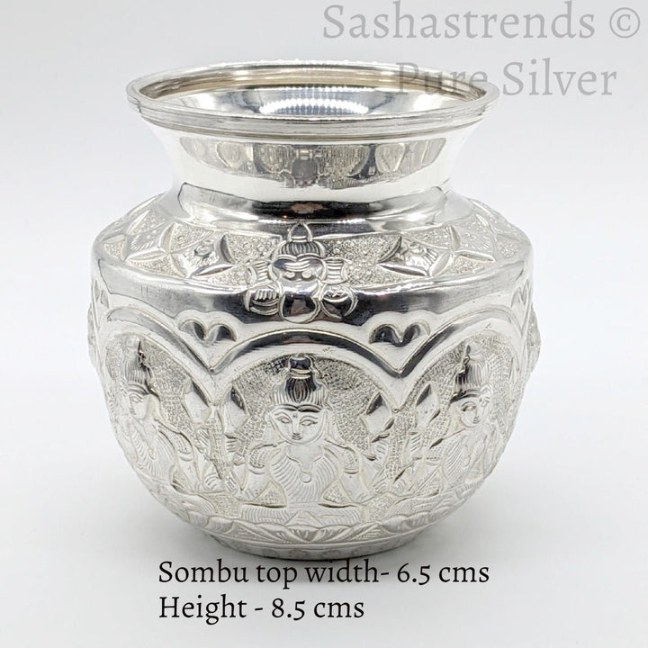Pure silver Ashta lakshmi Kalasam/Kalash 8.5 cm hgt - gift items-  pooja items for home, return gift for navarathri, wedding & housewarming