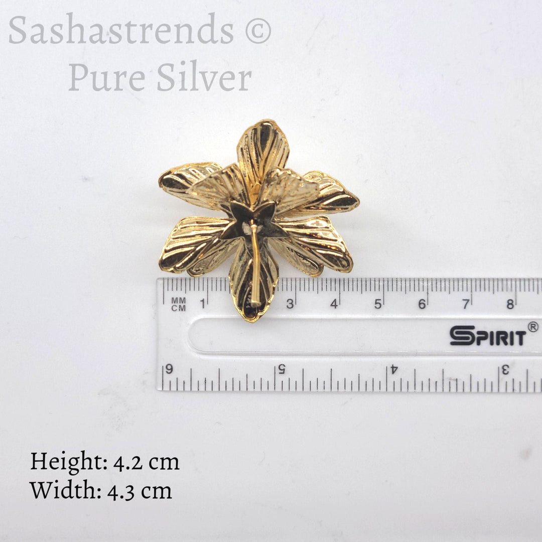 Silver flower- gold plated 2 layered petal flower -Silver Pooja Items for Home, Return Gift for Navarathri, Wedding, & Housewarming