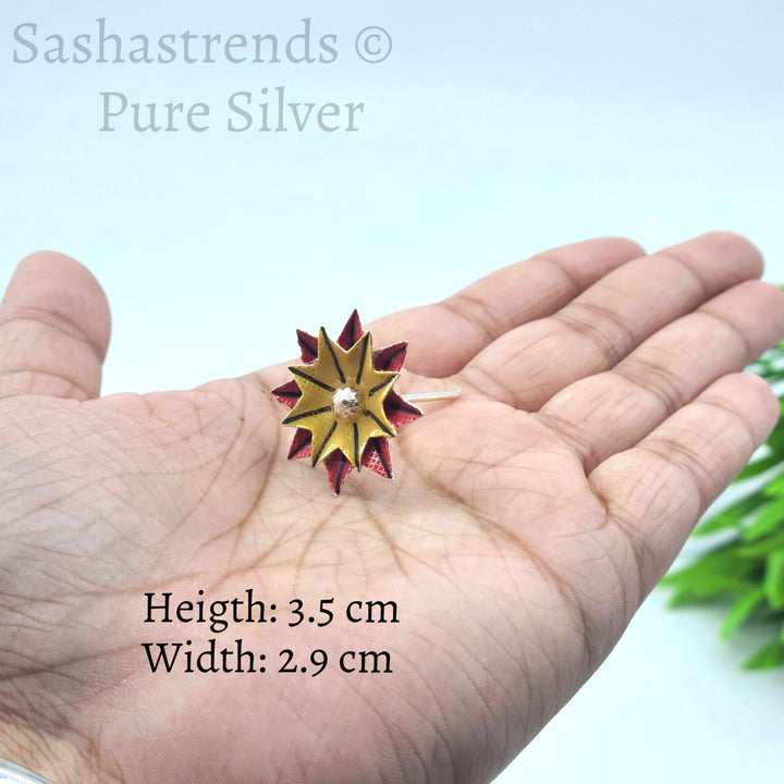 Enamel silver flower- pure silver gift items- silver pooja items for home, return gift for navarathri, wedding and housewarming
