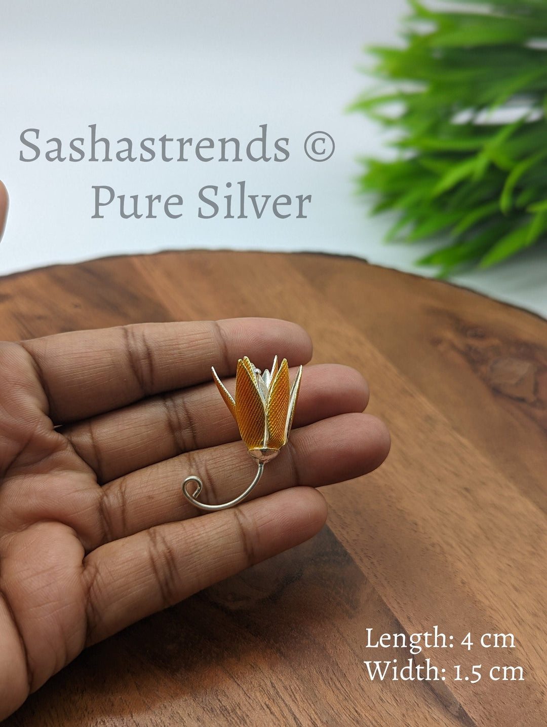 925 silver Sambangi flower orange enamel - pure silver- silver pooja items for home, return gift for navarathri, wedding & housewarming