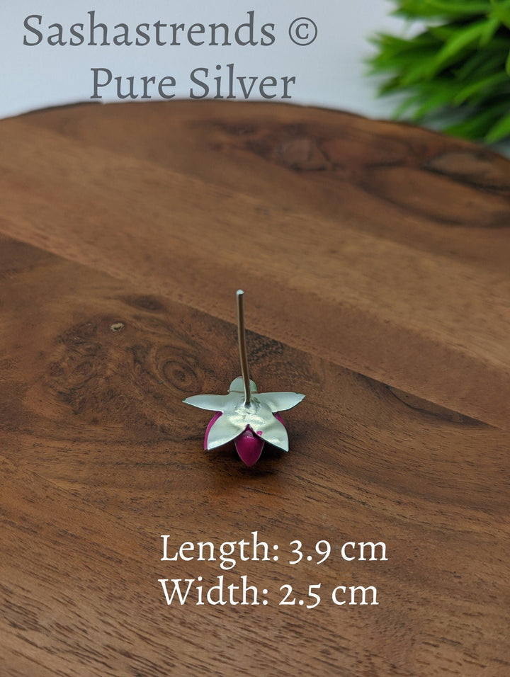 925 Silver flower- pink lotus flower -Silver Pooja Items for Home, Return Gift for Navarathri, Wedding, & Housewarming