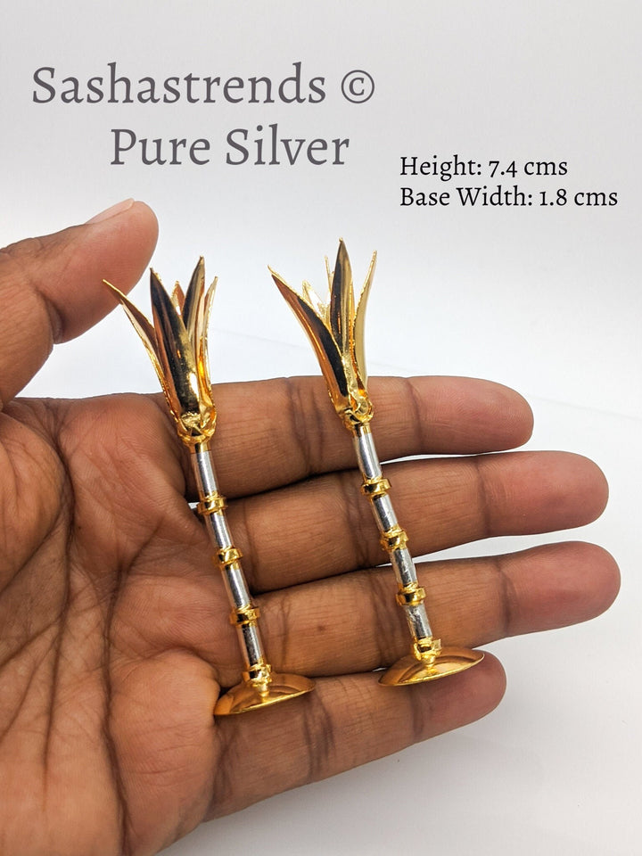 Pure silver w/t gold finish sugarcane decor-silver gift items- silver pooja items for home, return gift for navarathri,wedding,&housewarming