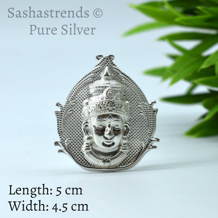 Silver Amman face- Amman face with hook - pure silver gift items-  pooja items for home, return gift for navarathri, wedding & housewarming